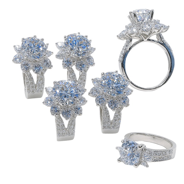 HLJR034 Aura BlossomLuxe Ring – Platinum Statement Gift
