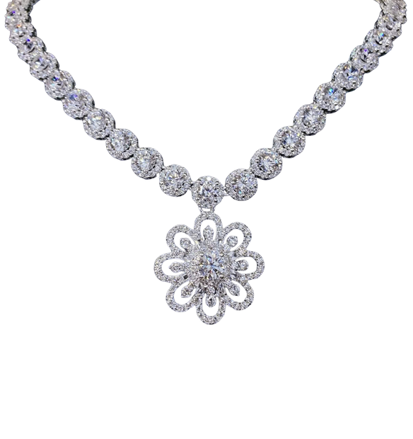 HLJN009 Lumia FloralLuxe Necklace - Platinum Statement Gift