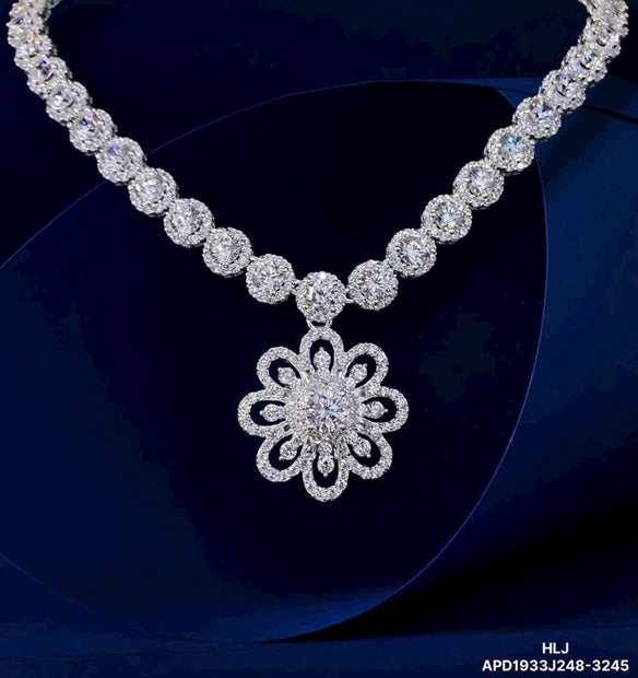 HLJN009 Lumia FloralLuxe Necklace - Platinum Statement Gift