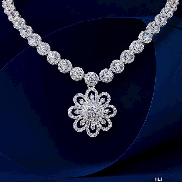 HLJN009 Lumia FloralLuxe Necklace - Platinum Statement Gift